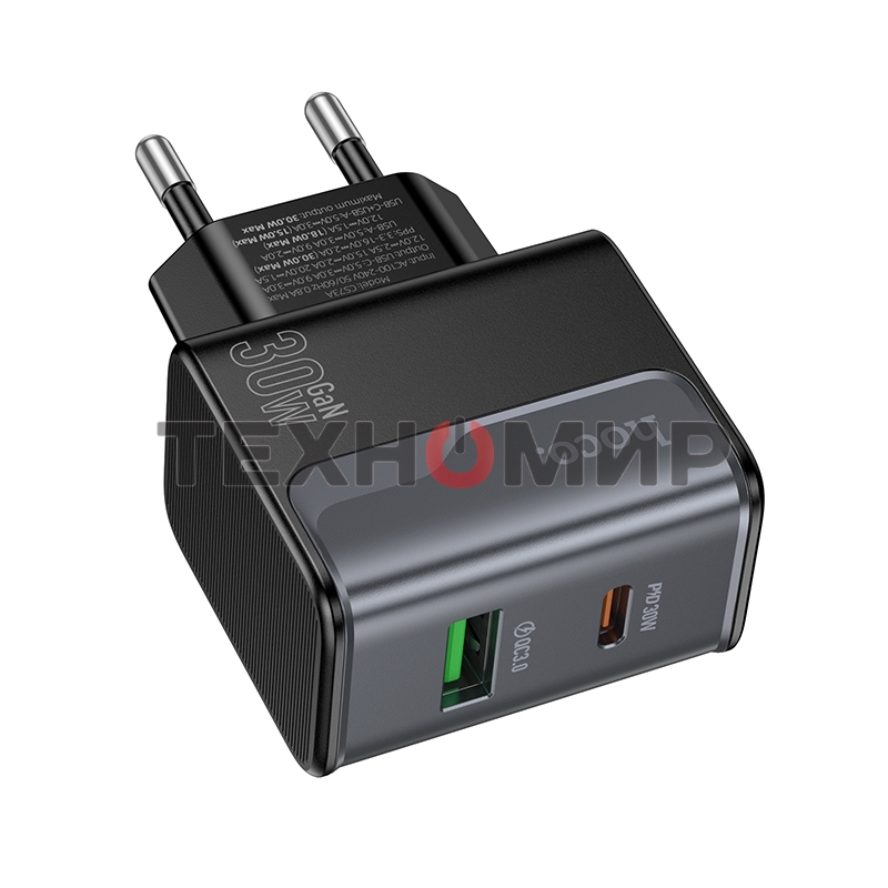 Зарядное устройство Hoco 30Вт, 3А, QC3.0/PD, 1xUSB, 1xType-C, CS73A, черный, коробка