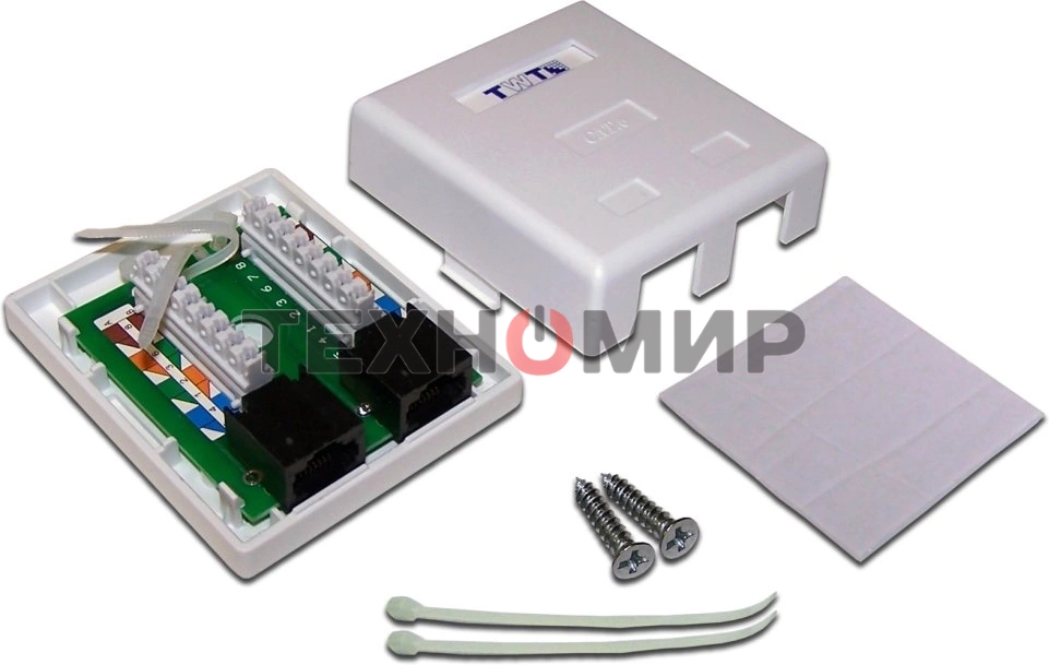 Настенная розетка, 2 порта RJ-45 категории 6, UTP, белая