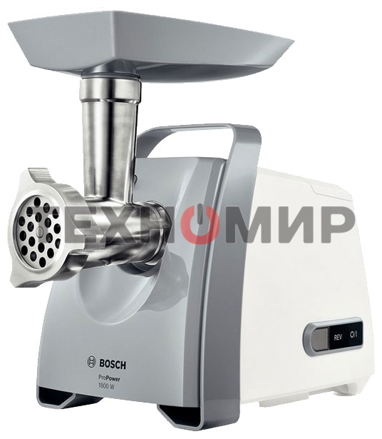 Мясорубка электрическая Bosch MFW 66020 белый/серый, 1800 Вт, 3.0 кг/мин, насадки - 5