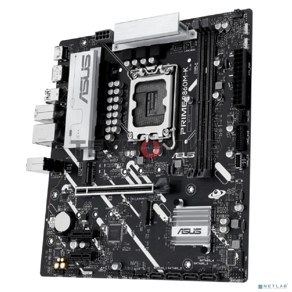 Материнская плата ASUS PRIME B860M-K, LGA 1851, Intel B860, 2xDDR5, 4xSATA, 2xM.2, 1xPCIe 4.0 x16, 2xPCIe 4.0 x1, 1xHDMI, 1xDP, 1x 2.5Gb LAN, 1xUSB-A 10Gbps, 3xUSB-A 5Gbps, 3xUSB-A 2.0, 3x3.5 мм, 7.1, mATX