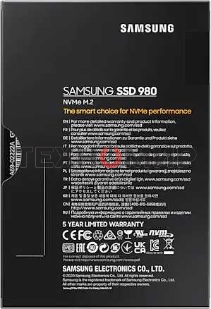 Накопитель SSD Samsung 980 MZ-V8V500BW, 500Gb, PCIe 3.0 x4, M.2 2280, NVMe, R/W 3100/2600