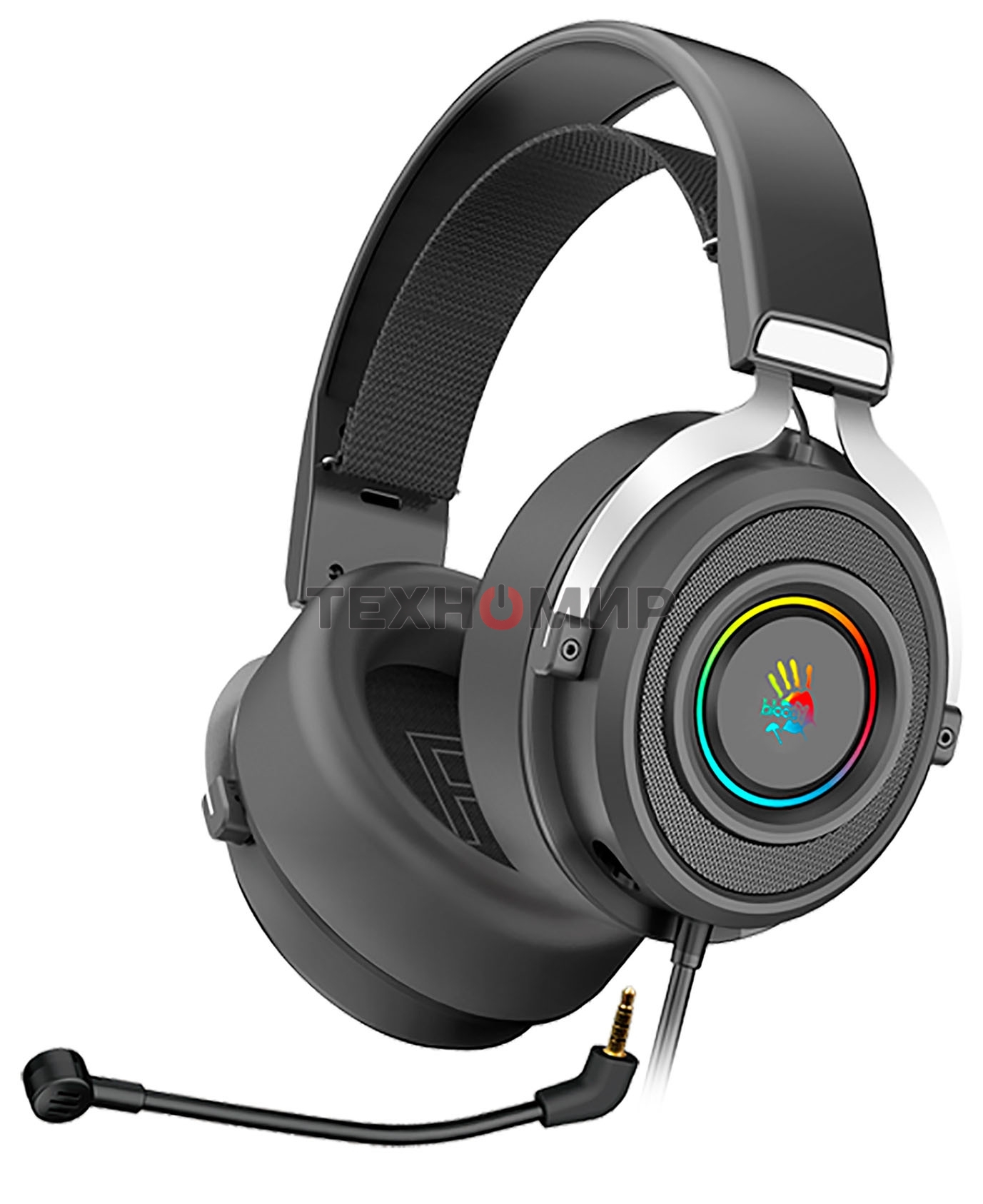 Гарнитура проводная с микрофоном A4Tech Bloody G535 черный/серебристый 2м мониторные USB оголовье (G535 (BLACK+SILVER) USB)