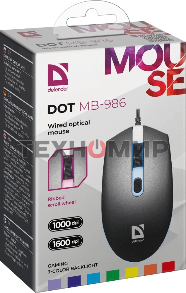 Мышь проводная Defender Dot MB-986 черный, 1600 dpi, USB, кнопки - 4