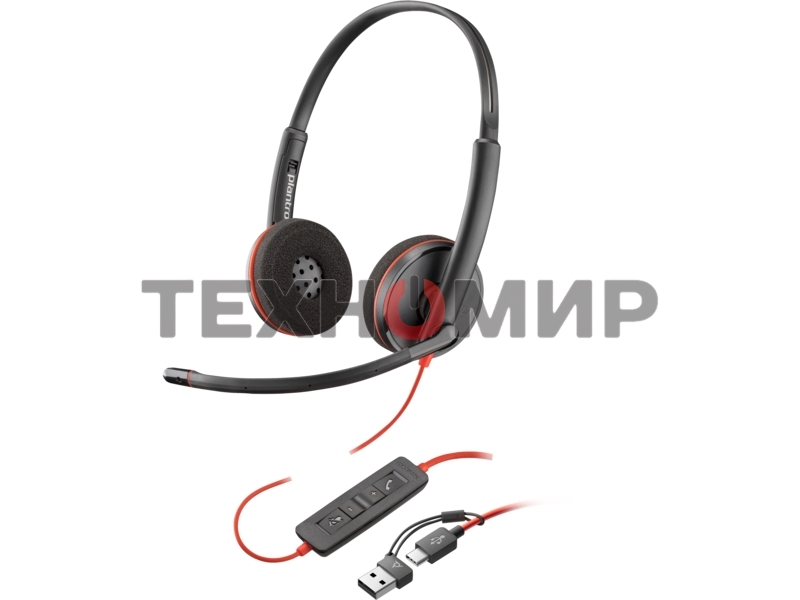 Гарнитура проводная Poly Blackwire 3220 Stereo USB-C Headset +USB-C/A Adapter (Bulk) черный
