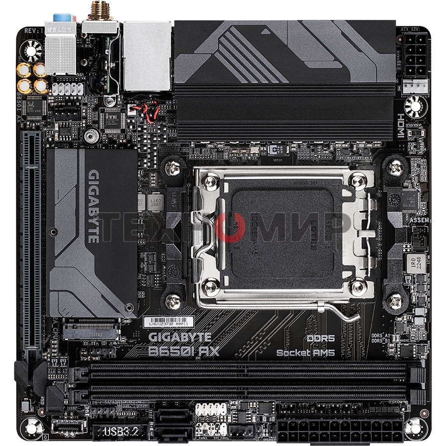 Материнская плата GIGABYTE B650I AX, AM5, AMD B650, 2xDDR5, 2xSATA, 1xM.2, 1xPCIe 4.0 x16, 1xHDMI, 1xDP, 1x2.5Gb LAN, Wi-Fi 6E, Bluetooth 5.3, 1xUSB-C 5Gbps, 1xUSB-A 5Gbps, 3xUSB-A 2.0, 3x3.5 мм, 7.1, ITX