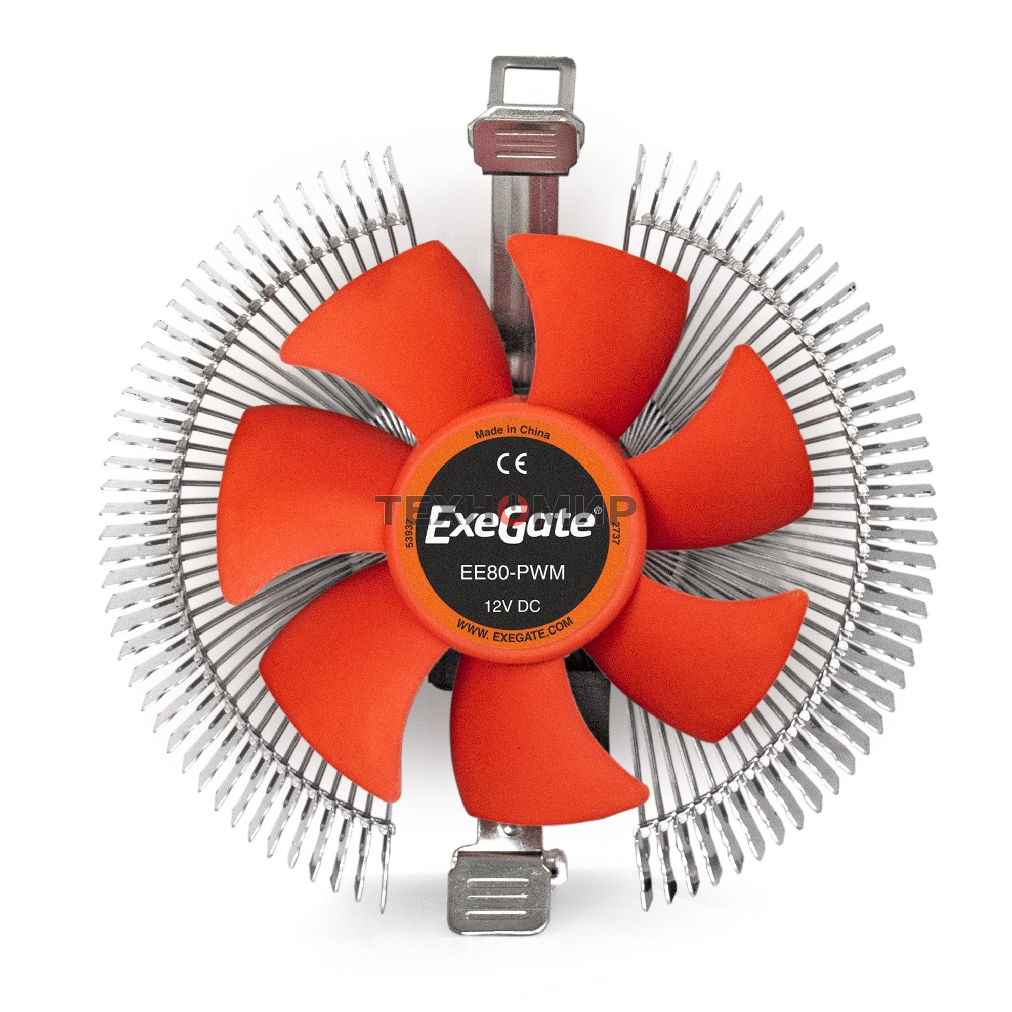 Кулер для процессора ExeGate EE80-PWM серебристый/красный, 90 мм, алюминий, 2400 об/мин, 24 дБ, 4 pin, 65 Вт, 50 мм