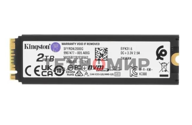 Накопитель SSD Kingston Fury Renegade, 2Tb, PCIe 4.0 x4, M.2 2280, NVMe, R/W 7300/7000