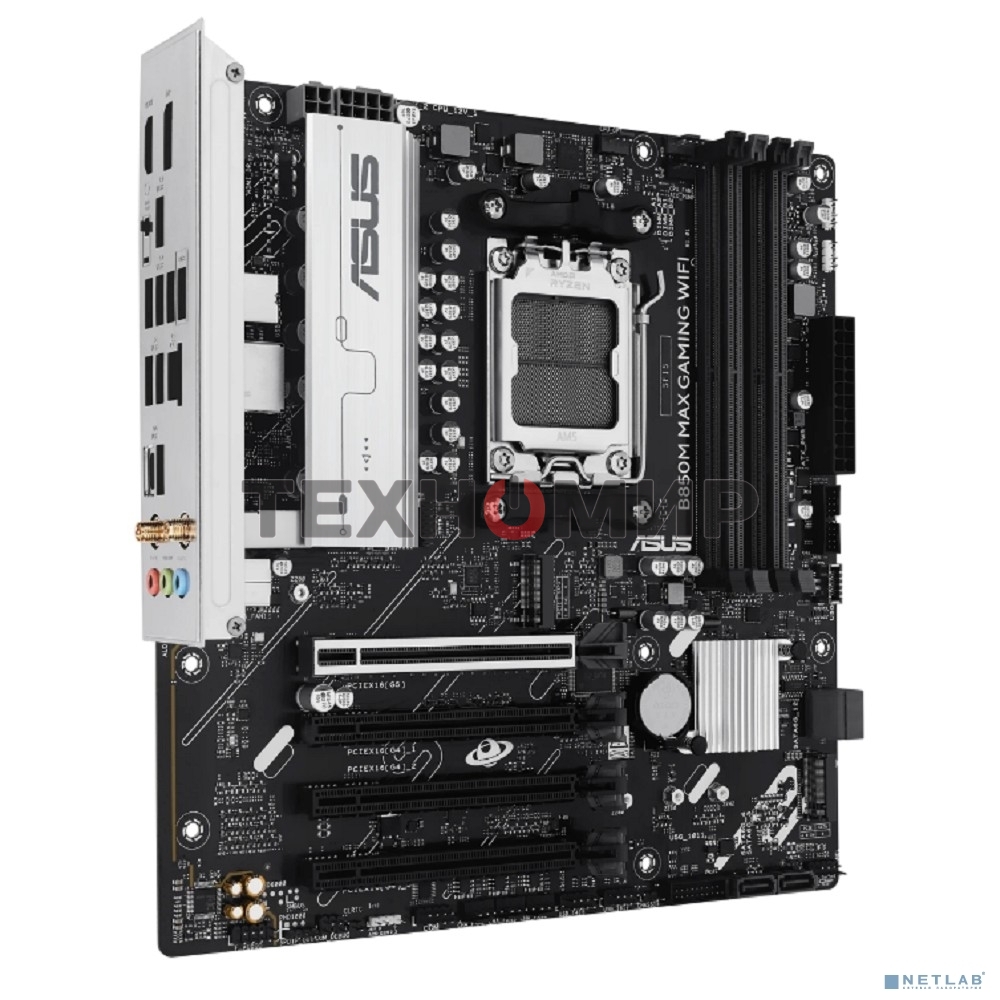 Материнская плата ASUS B850M MAX GAMING WIFI, AM5, AMD B850, 4xDDR5, 4xSATA, 3xM.2, 1xPCIe 5.0 x16, 1xPCIe 4.0 x4, 1xPCIe 3.0 x1, 1xDP, 1xHDMI, 1x1Gb LAN, Wi-Fi 6, Bluetooth 5.4, 1xUSB-C 10Gbps, 2xUSB-A 10Gbps, 2xUSB-A 5Gbps, 5xUSB-A 2.0, 3x3.5 мм, 7.1, m