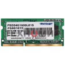 Оперативная память Patriot, DDR3L, 4GB (1x4 GB), 1600 MHz, CL11, SO-DIMM