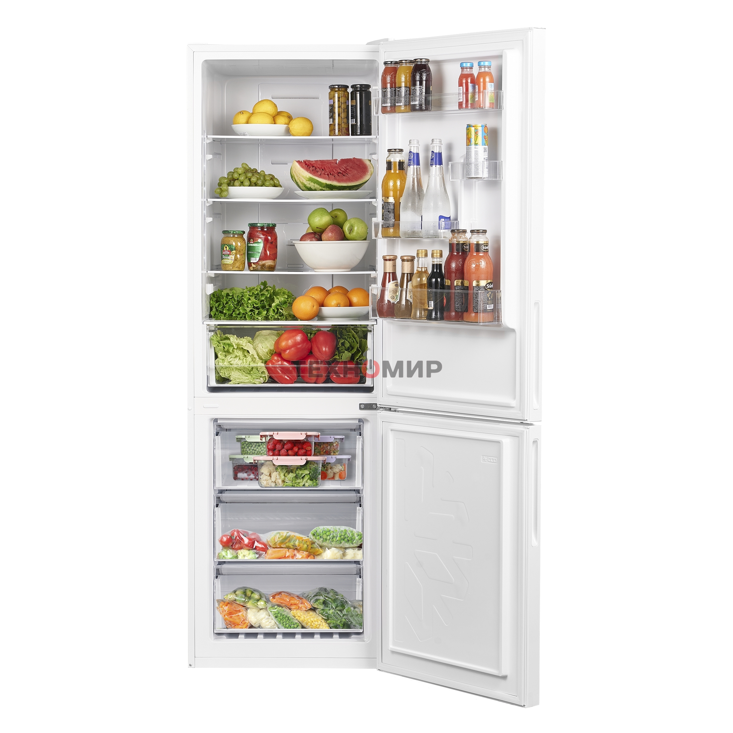 Холодильник Maunfeld MFF185NFW10 белый двухкамерный инвертор 240/100л морозилка снизу, No Frost