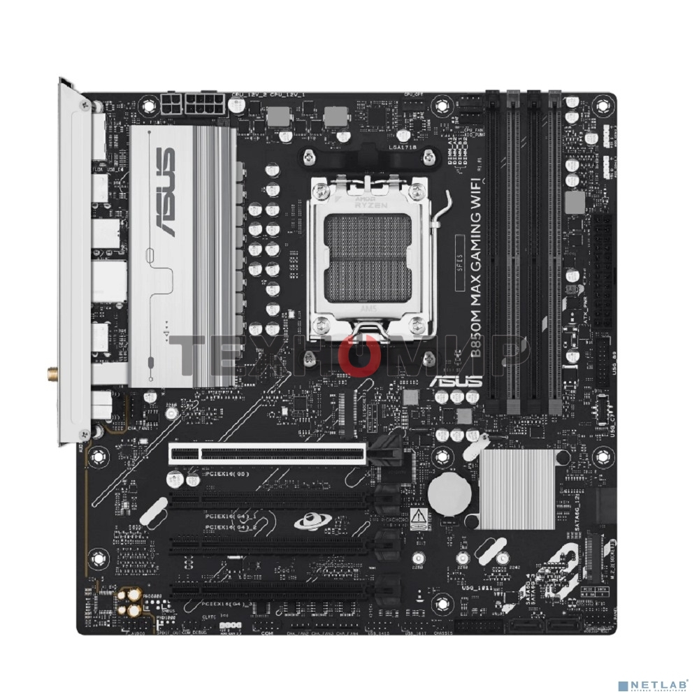 Материнская плата ASUS B850M MAX GAMING WIFI, AM5, AMD B850, 4xDDR5, 4xSATA, 3xM.2, 1xPCIe 5.0 x16, 1xPCIe 4.0 x4, 1xPCIe 3.0 x1, 1xDP, 1xHDMI, 1x1Gb LAN, Wi-Fi 6, Bluetooth 5.4, 1xUSB-C 10Gbps, 2xUSB-A 10Gbps, 2xUSB-A 5Gbps, 5xUSB-A 2.0, 3x3.5 мм, 7.1, m