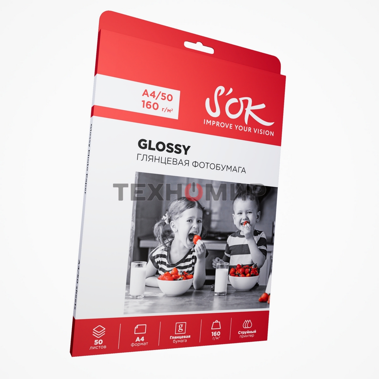 Фотобумага S'OK глянцевая, формат А4, плотность 160г/м2, 50 листов SA4160050G