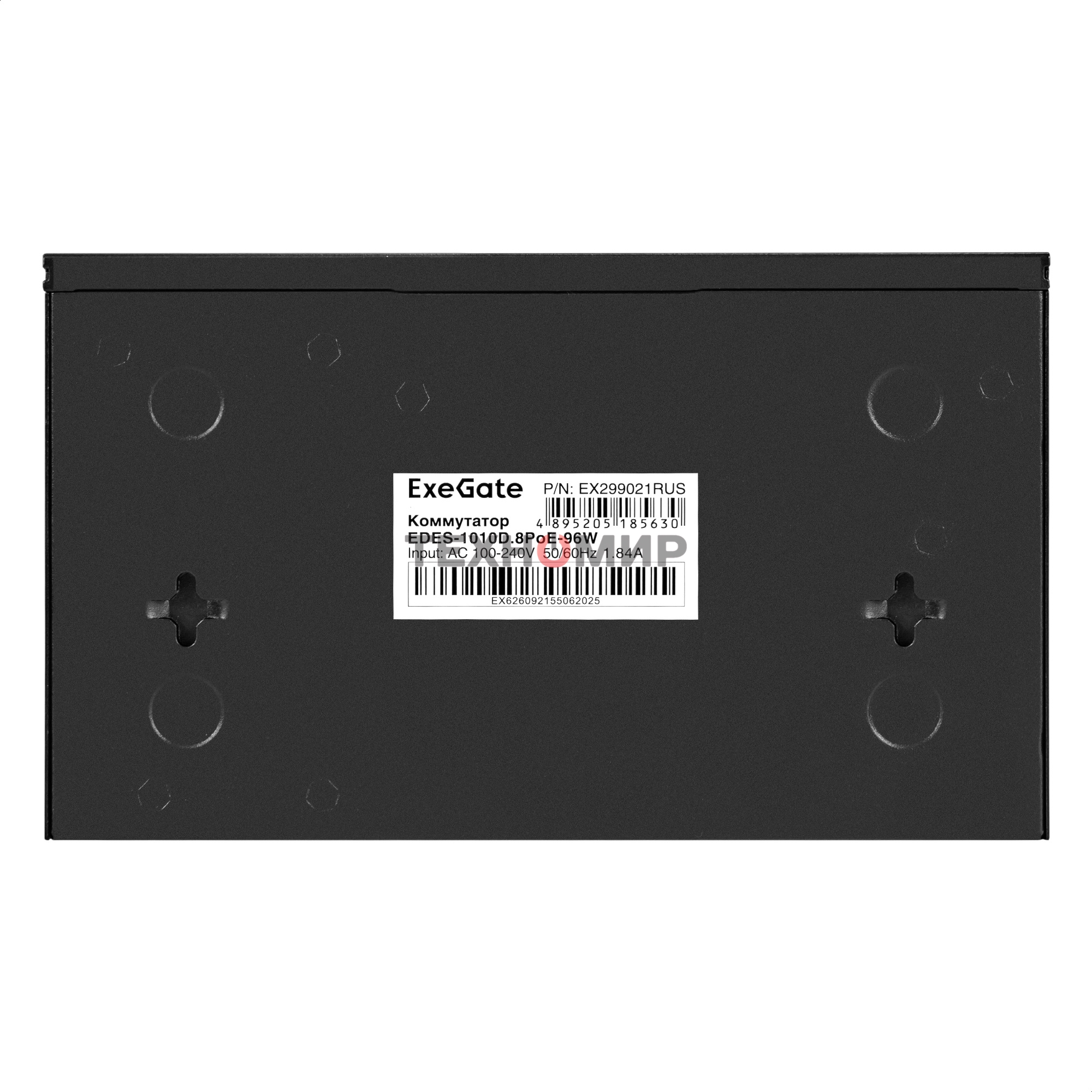 Коммутатор неуправляемый ExeGate EDES-1010D.8PoE-96W (10-портовый UTP 10/100 Base-Tx: 8 портов IEEE 802.3af (PoE), мощность PoE: 25W, суммарно 96W, 2 порта RJ45 uplink, настенный/настольный, металлический корпус)
