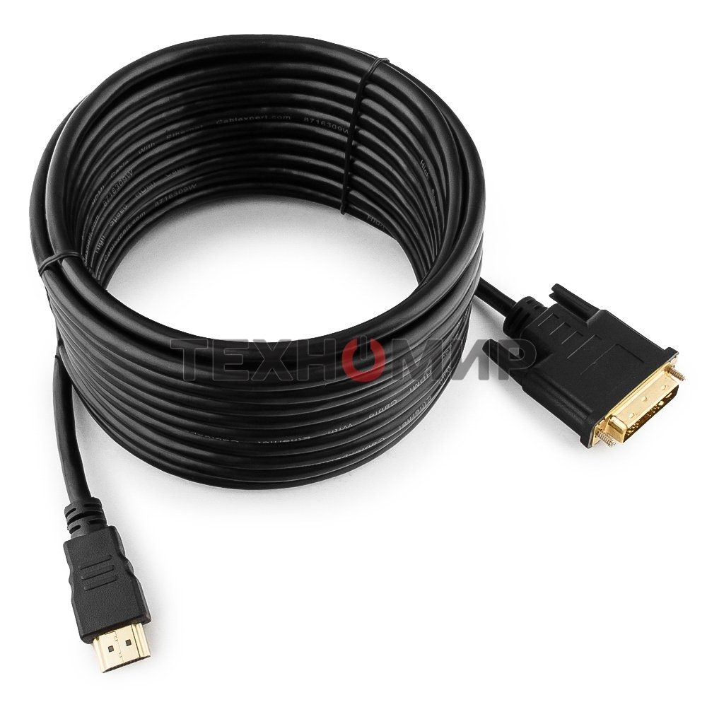 Кабель HDMI-DVI Cablexpert CC-HDMI-DVI-7.5MC, 19M/19M, single link, медь, позол.разъемы, экран, 7.5м, черный, пакет