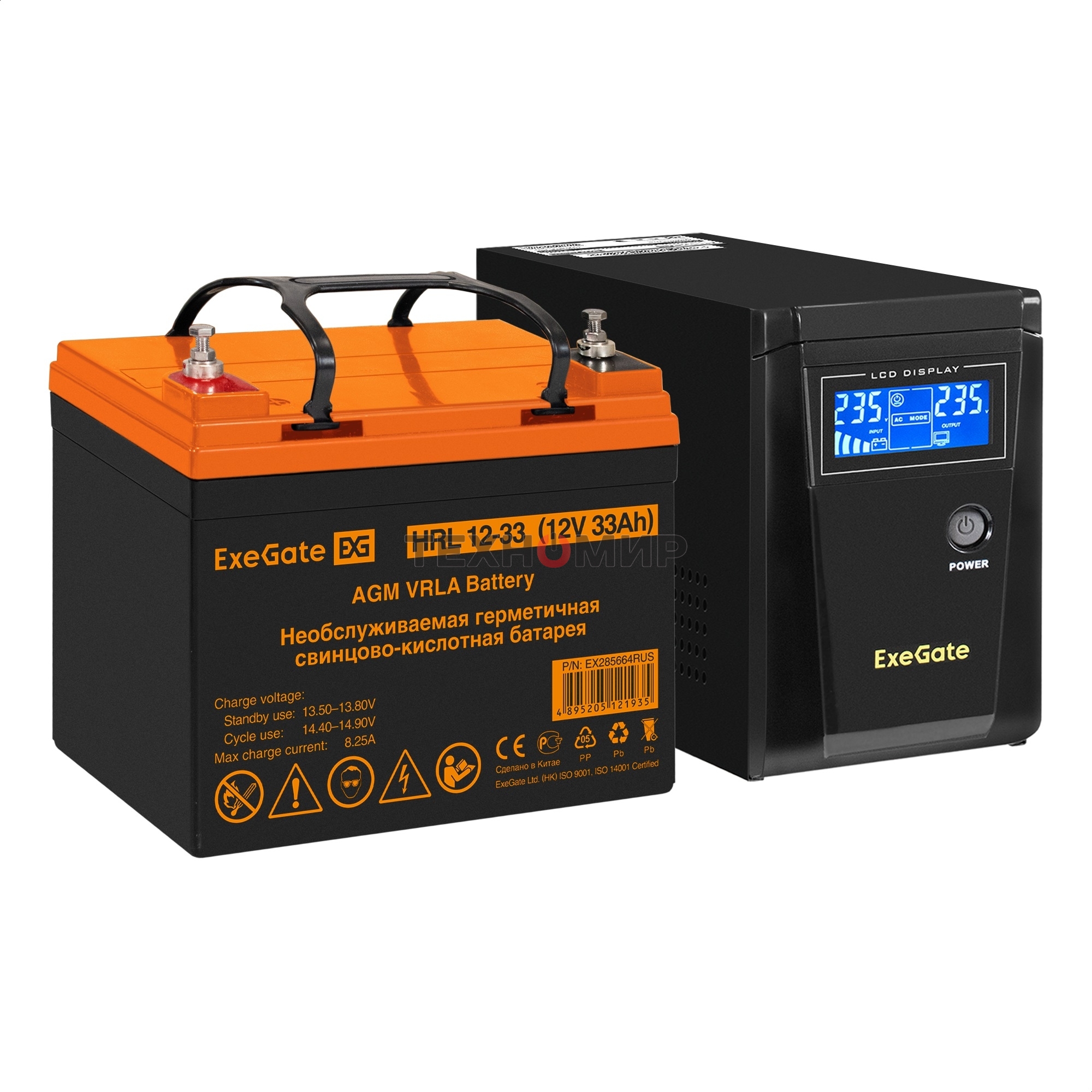 Комплект Источник бесперебойного питания EX295986RUS + батарея 33Aч EX285664RUS 1шт (инвертор, синус, для котла) ExeGate SineTower SZ-600.LCD.AVR.1SH <600VA/360W, чистый синусоида, LCD дисплей, AVR, 1*Schuko, линейно-интерактивный, Black> + батарея ExeGat