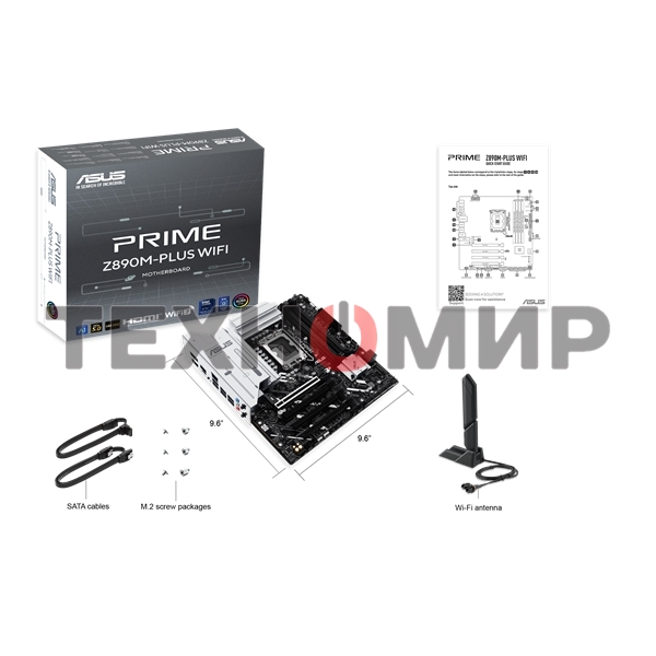 Материнская плата ASUS PRIME Z890M-PLUS WIFI, LGA 1851, Intel Z890, 4xDDR5, 6xSATA, 3xM.2, 1xPCIe 5.0 x16, 1xPCIe 4.0 x4, 2xPCIe 4.0 x1, 1xHDMI, 1xDP, 1x2.5Gb LAN, 2xUSB-A 2.0, 4xUSB-A 3.2 Gen 1, 1xUSB-A 3.2 Gen 2, 1xUSB-C 3.2 Gen 2x2, 3x3.5 мм, 7.1, mATX