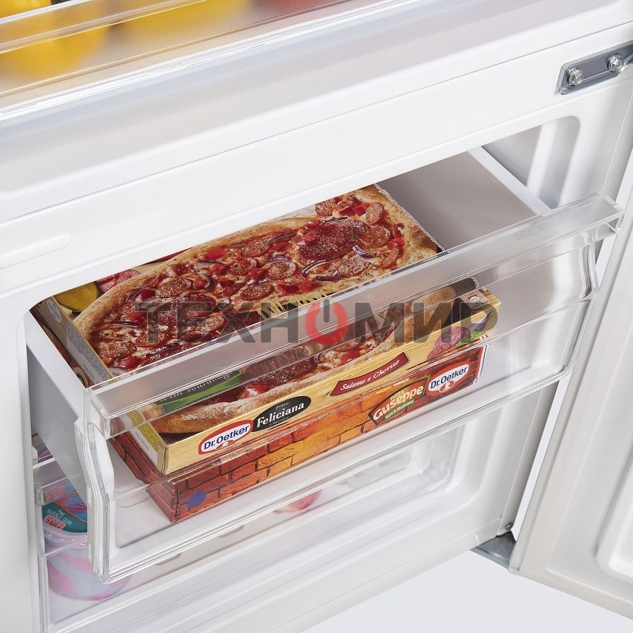 Холодильник Maunfeld MFF144SFW белый глянц. двухкамерный 154/52л морозилка снизу, ручная разморозка