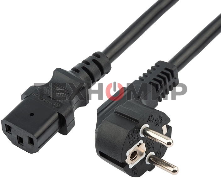 Шнур сетевой Rexant евровилка угловая - евроразъем С13, кабель 3x0,75 мм², длина 3 м. (PVC пакет)