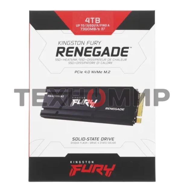 Накопитель SSD Kingston Fury Renegade, 4Tb, PCIe 4.0 x4, M.2 2280, NVMe, R/W 7300/7000, с радиатором