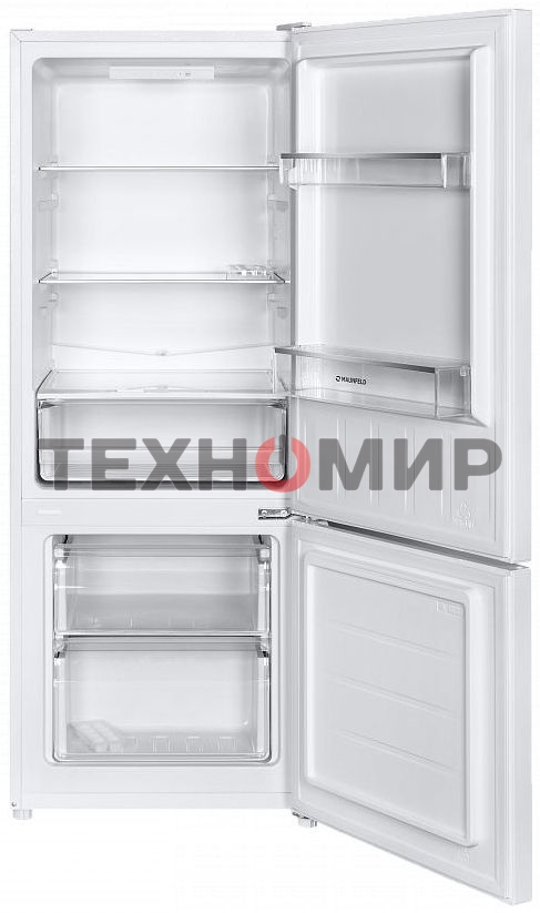 Холодильник Maunfeld MFF144SFW белый глянц. двухкамерный 154/52л морозилка снизу, ручная разморозка