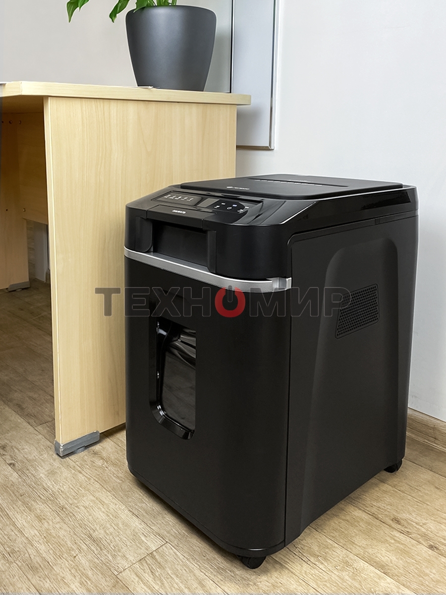 Шредер Heleos АП37-4 черный/серебристый с автоподачей (секр.P-4) фрагменты 220лист. 37лтр. скрепки скобы пл.карты