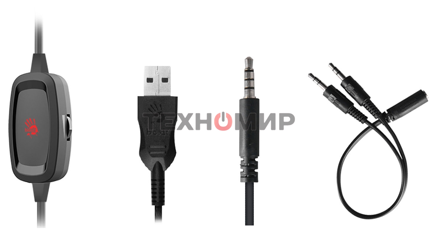 Гарнитура проводная с микрофоном A4Tech Bloody G535P черный/серебристый 2м мониторные оголовье (G535P 4PIN+USB/BLACK+SILVER)