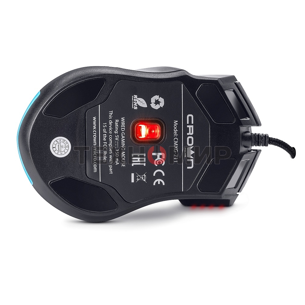 Мышь проводная Crown Gaming CMXG-711 черный, 4000 dpi, USB, кнопки - 8