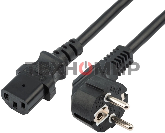 Шнур сетевой Rexant евровилка угловая - евроразъем С13, кабель 3x1,5 мм², длина 0,5 м., черный (PVC пакет)