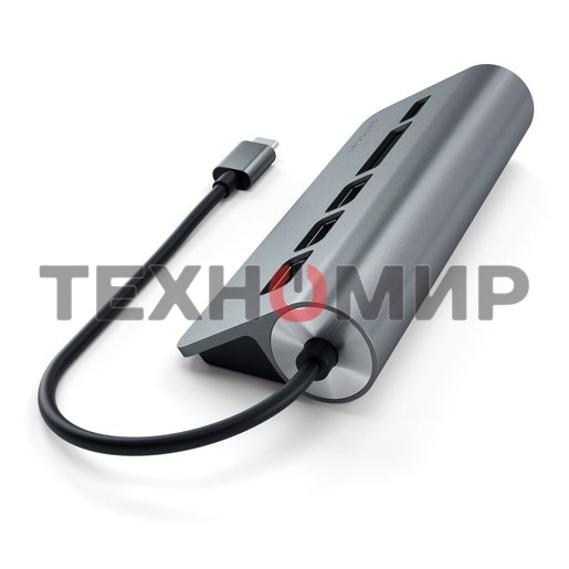 USB-концентратор Satechi Type-C USB Hub & Micro/SD Card Reader. Интерфейс USB-C. 3 порта USB 3.0, слоты для карты памяти, серый космос.