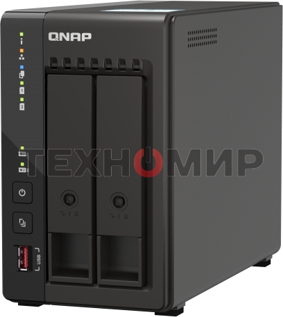 SMB QNAP TS-253E-8G NAS, 2-tray w/o HDD. 2xHDMI-port. 4-core Celeron J6412 2-2.6 GHz, 8Gb DDR, 2x2.5Gb LAN, 2 x M.2 2280 PCIe Gen 3 x2, 2x USB 3.2 Gen 2 (10Gbps) Port, 2x USB 2.0 port