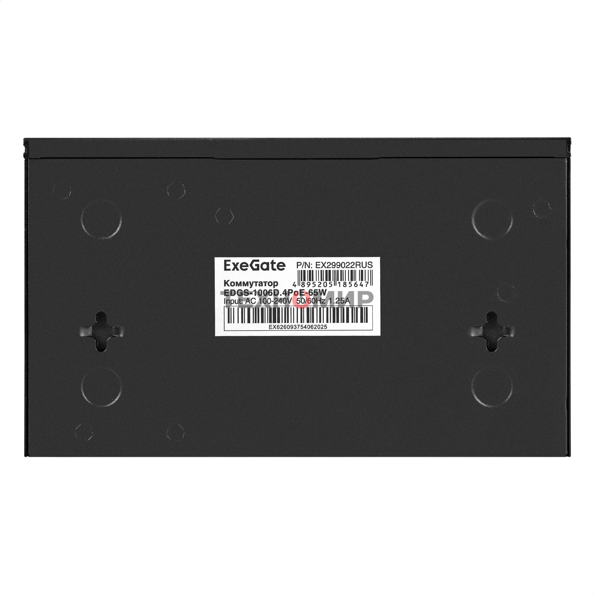 Коммутатор неуправляемый ExeGate EDGS-1006D.4PoE-65W (6-портовый гигабитный UTP 10/100/1000 Base-T: 4 порта IEEE 802.3af (PoE), мощность PoE: 15,4W, суммарно 65W, 2 порта RJ45 uplink, настенный/настольный, металлический корпус)