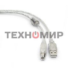 Кабель USB2.0 Pro Cablexpert CCF-USB2-AMBM-TR-6, AM/BM, 1,8м, экран, феррит.кольца, прозрачный, пакет