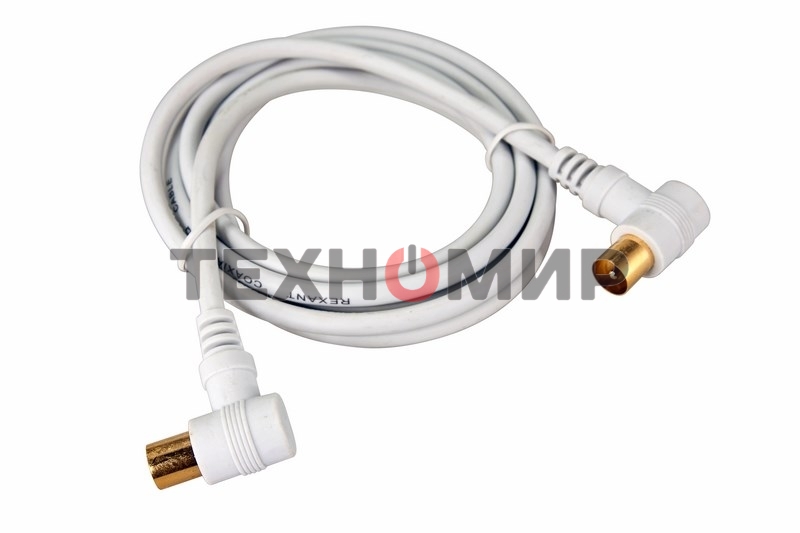 Шнур Rexant ТВ штекер - ТВ штекер, угловой, длина 1,5 м етра, белый
