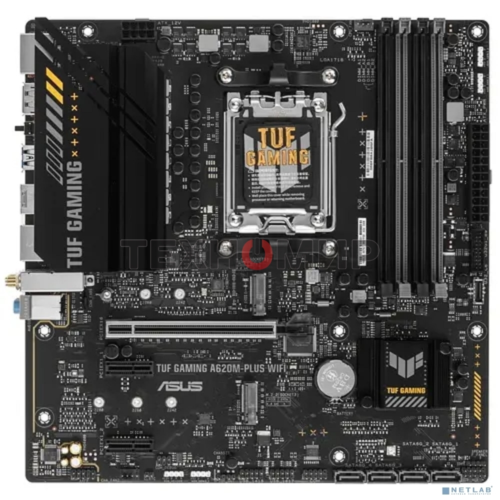 Материнская плата ASUS TUF GAMING A620M-PLUS WIFI, AM5, AMD A620, 4xDDR5, 4xSATA, 2xM.2, 1xPCIe 4.0 x16, 2xPCIe x1, 2xDP, 1xHDMI, 1x 2.5Gb LAN, 4xUSB-A 2.0, 2xUSB-A 3.2 Gen 1, 3x3.5 мм, 7.1, mATX