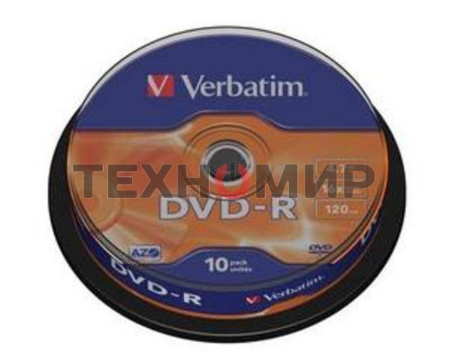 Диск DVD-R Verbatim 4.7Gb 16x Cake Box (10шт) (43523)