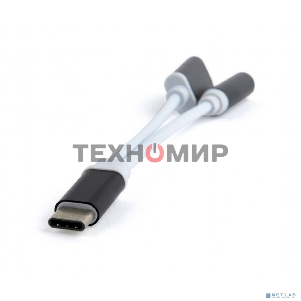 Переходник Cablexpert USB Type-C/Jack3.5 F+ Type-C F, черный, пакет (CCA-UC3.5F-02)