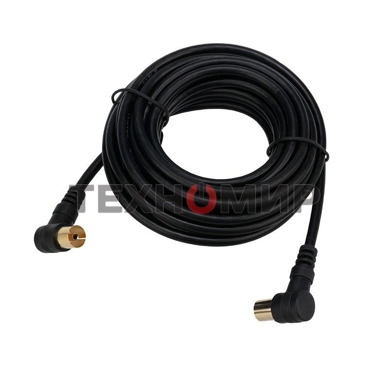 Шнур ТВ гнездо - ТВ штекер, угловой, длина 3 метра, черный Rexant