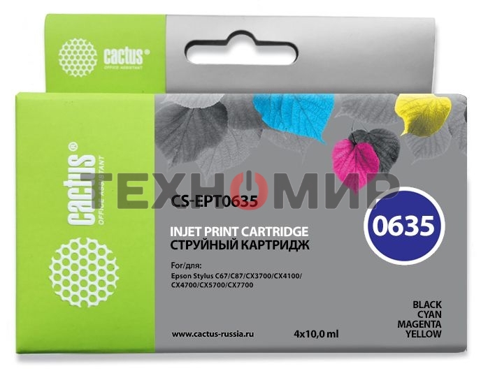 Картридж струйный Cactus CS-EPT0635 многоцветный (40 мл) для Epson Stylus C67/C87/CX3700/CX4100/CX4700