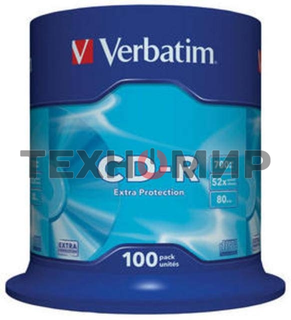 Диск CD-R Verbatim 700Mb 52x Cake Box (100шт) (43411)