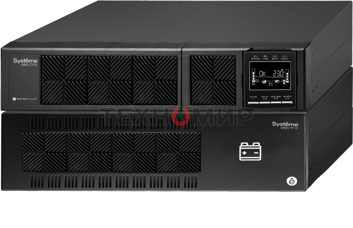 Источник бесперебойного питания Systeme Electriс Smart-Save Online SRT, 5000VA/5000W, On-Line, Extended-run, Rack 2U+3U(Tower convertible), LCD, Out: Hardwire, SNMP Intelligent Slot, USB, RS-232, Pre-Inst. Web/SNMP
