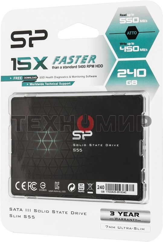 Накопитель SSD SiliconPower Slim S55, 240Gb, SATA, 2.5