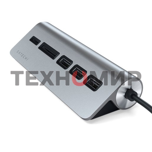 USB-концентратор Satechi Type-C USB Hub & Micro/SD Card Reader. Интерфейс USB-C. 3 порта USB 3.0, слоты для карты памяти, серый космос.