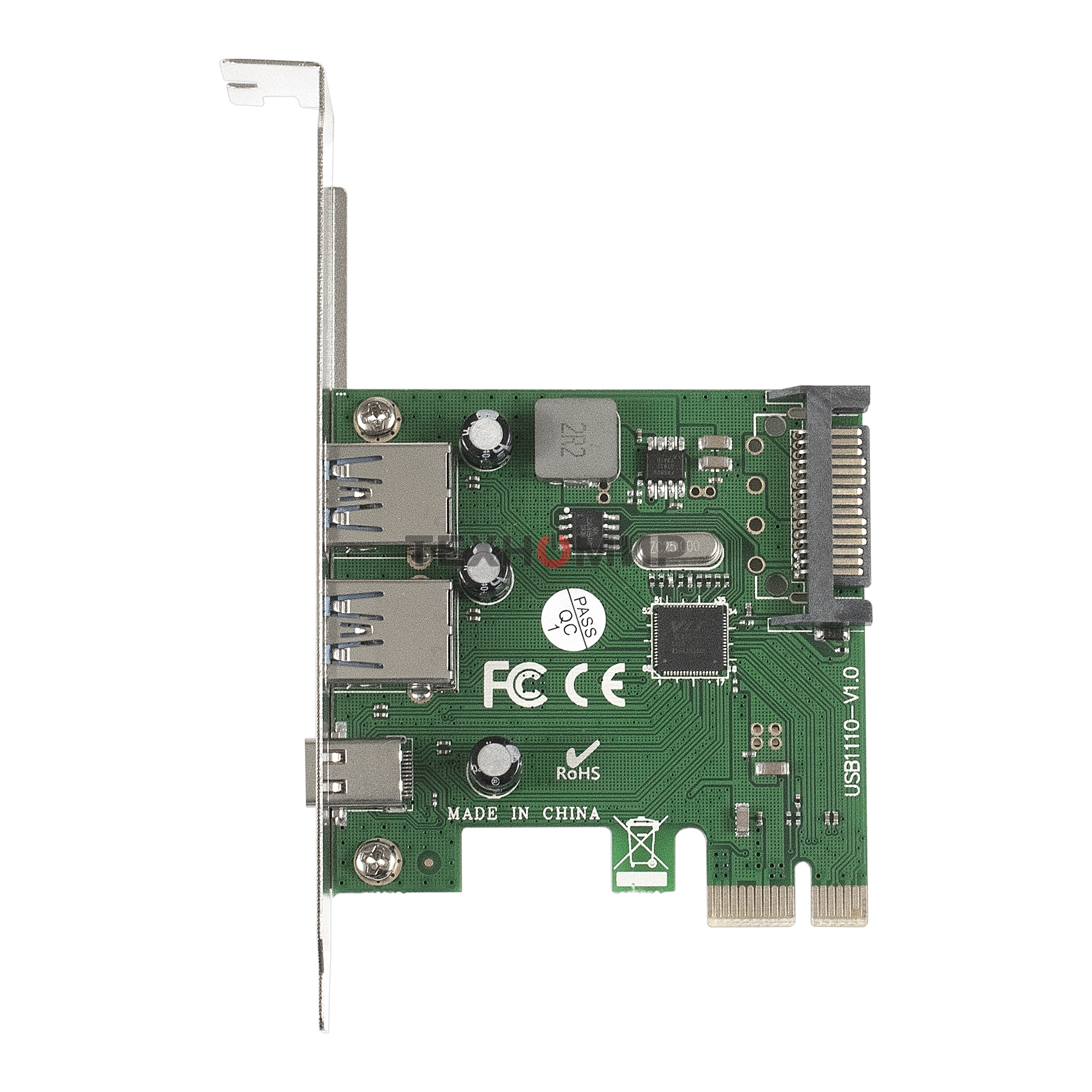 Контроллер ExeGate EXE-323 PCI-E 2.0, 2*USB 3.0 ext + 1*Type-C, разъем доп.питания (OEM)