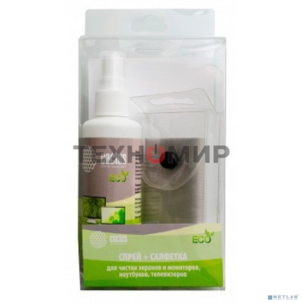 Чистящий набор (салфетки + спрей) Cactus CS-S3001E для экранов и оптики 1 шт 18x18 см 100 мл