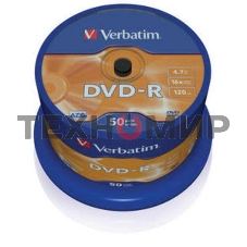 Диск DVD-R Verbatim 4.7Gb 16x Cake Box (50шт) (43548)