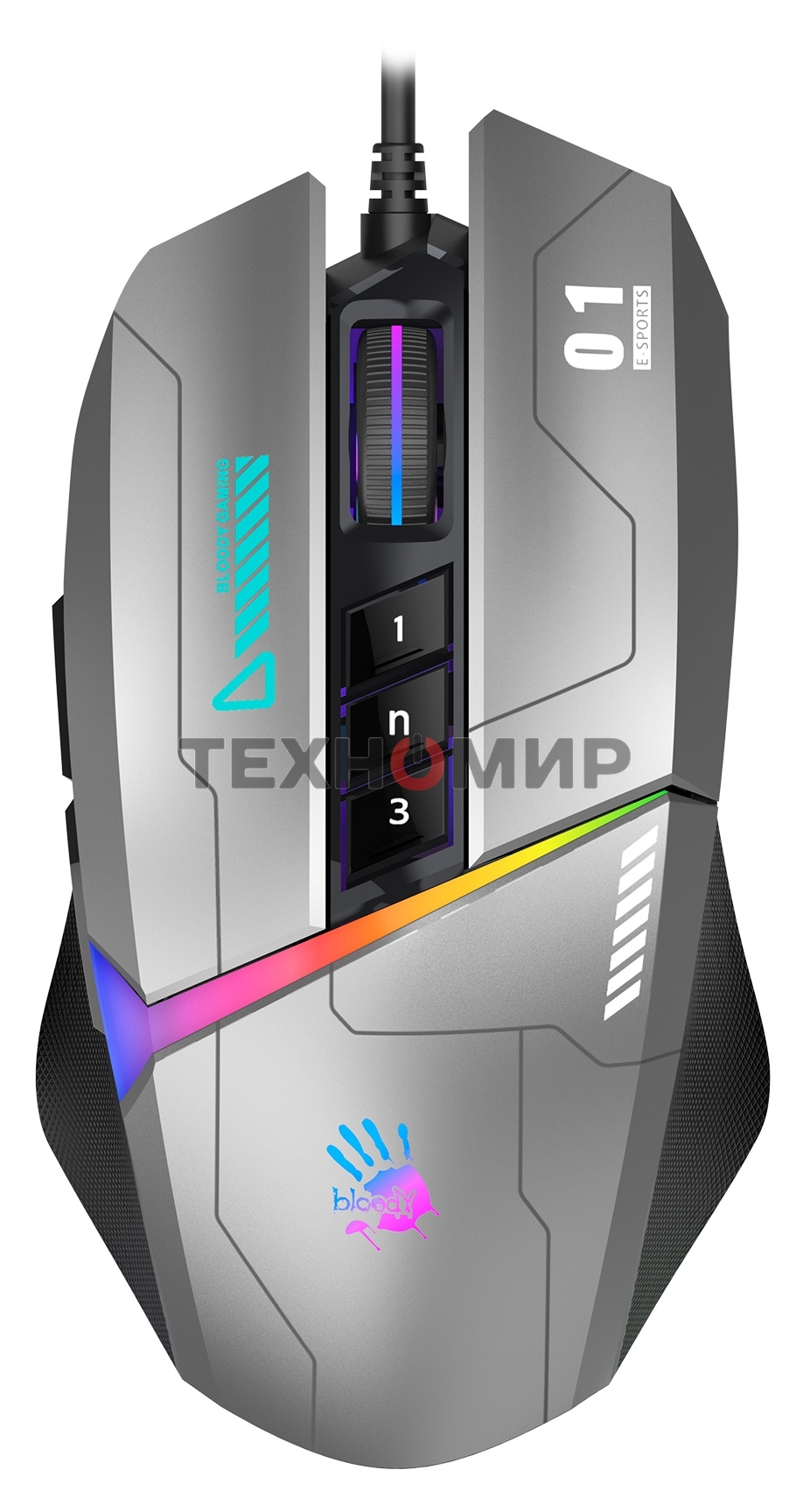 Мышь проводная A4Tech Bloody W60 Max серый/черный, 10000 dpi, USB, кнопки - 10