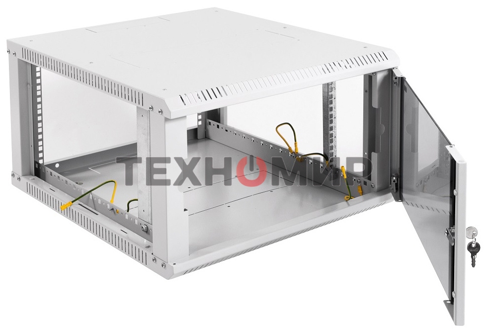 Шкаф телеком. настенный разборный 6U (600х520) дверь стекло, черный (ШРН-Э-6.500-9005)