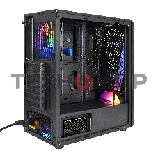 Компьютерный корпус Miditower ExeGate EVO-8225-EVO800 (ATX, БП EVO800RGb с вент. 12см, 2хUSB+1хUSB 3.0, черный, 2 вент. с RGb подсветкой и полоса на передней панели, боковая панель - закаленное стекло)