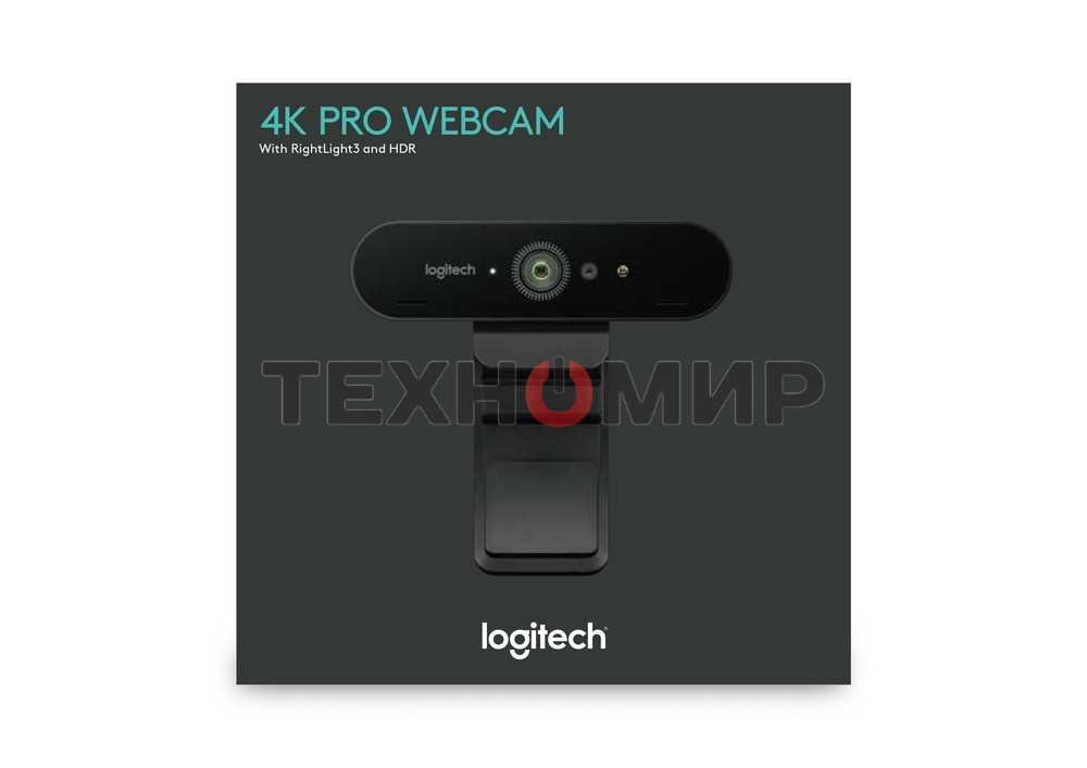 Веб-камера Logitech Brio 4K HDR 3840x2160, 30 кадр/с, USB Type-A, микрофон (2 шт, шумоподавление), автоматическая фокусировка, автоосвещение, HDR, шторка приватности, универсальное крепление