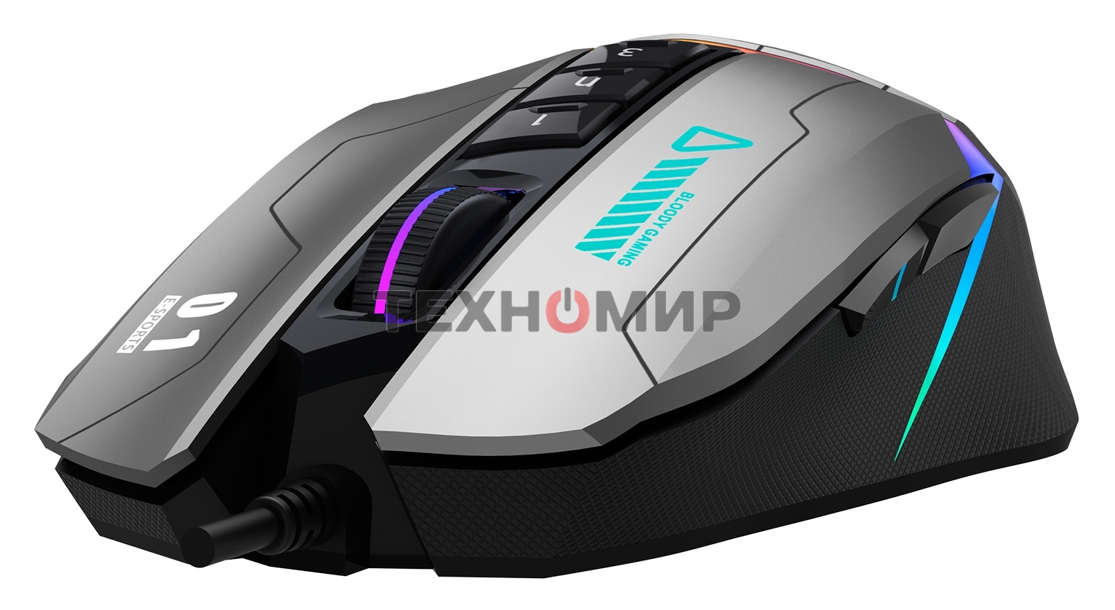 Мышь проводная A4Tech Bloody W60 Max серый/черный, 10000 dpi, USB, кнопки - 10